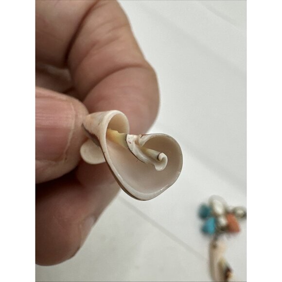 Silver Tone Natural Stone Shell Conch  Coral Dyed Howlite Dangle Earrings 2.5” - Picture 9 of 14